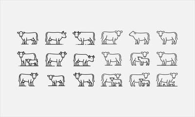 Cow and calf outline line art icon set vector illustration © lokshmon