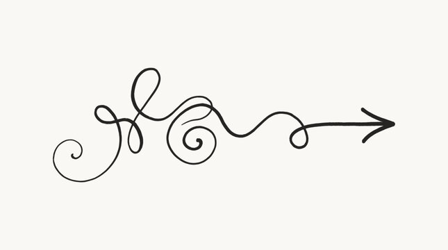 Playful hand drawn squiggly line arrow pointing right