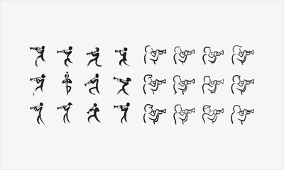 Trumpet player silhouette brush sketch line art icon set vector illustration © lokshmon