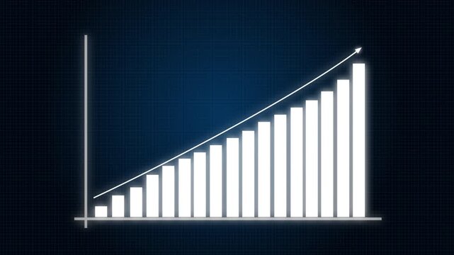 Animated bar chart with rising trend arrow for financial growth and business data analysis