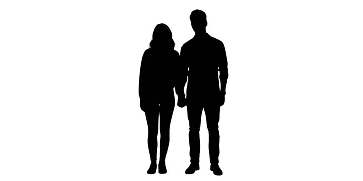 Silhouette of a Couple Holding Hands in Romantic Setting with White Background