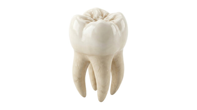 Detailed view of a molar tooth showing its roots and crown structure