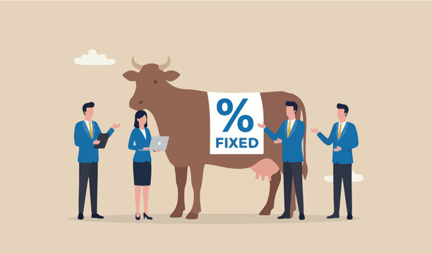 Fixed interest rate mortgage or loan, fixed cost constant price, banking financial to concept, businessman team into real estate owner fixed percentage sign