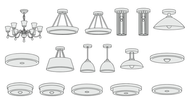 Collection of various ceiling lights and chandeliers in line style pendant light flush mount light interior lighting