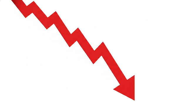 A sharp red downward-trending arrow on a white background, symbolizing decline, crisis, or negative performance, suitable for financial or economic themes.