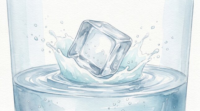 Ice Cube Splashing into Water in Glass &ndash; Refreshing Drink
