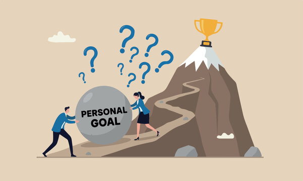 yourself questio mountain peak evaluation concept, curious businessman asking himself for answer with big question mark