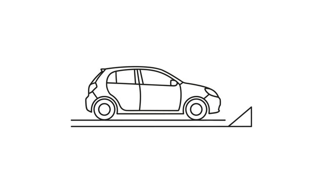 Car parked on inclined surface slowly.