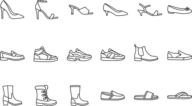 Assorted footwear including high heels sneakers boots sandals vector illustration with footwear desi