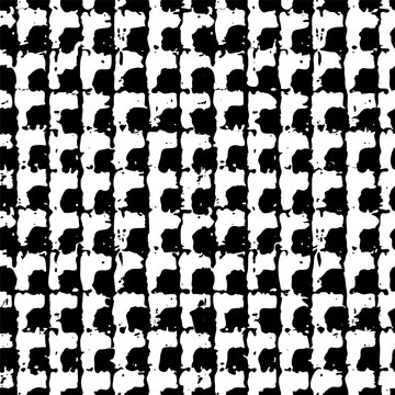 Abstract monochrome seamless pattern featuring a distressed geometric grid with a rough check texture. Black and white vector design ideal for textiles, grunge wallpaper, and apparel.