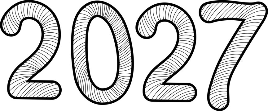 Playful hand-sketched 2027 lettering with a custom linear doodle texture. Ideal for bullet journals, DIY planners, creative calendars, and casual New Year celebration graphics.