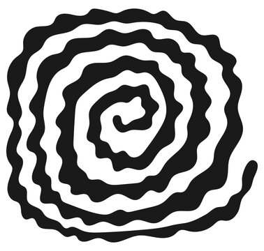 Black and white vector illustration of an organic swirling wavy line spiral. Hypnotic hand-drawn doodle design ideal for modern logos, minimalist branding, and creative graphics.