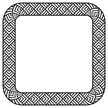 Square decorative border with rounded corners featuring an intricate monochrome tribal line pattern. Black and white vector design optimized for laser cutting, stencils, and graphics.