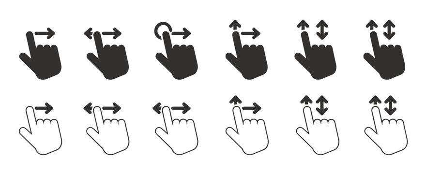 Set of black and white hand gesture for touch screen gestures hand touch screen swipe scroll zoom