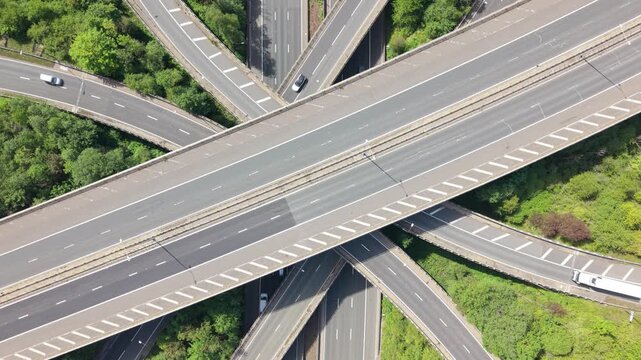 Multi Level Highway Interchange Aerial View Traffic Flow