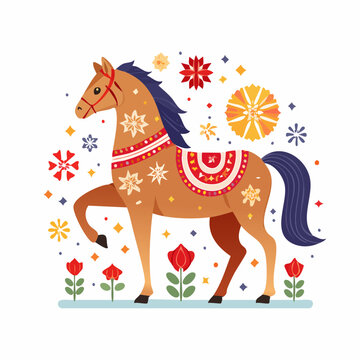 Decorative Horse with Floral and Geometric Ornaments