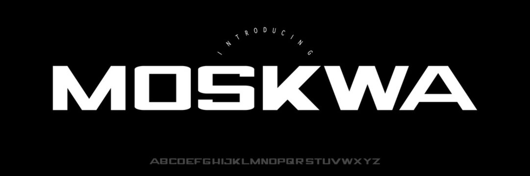 Moskwa: A bold Soviet display font. Heavy geometric brutalist typeface for military logos, gaming, and urban sports apparel.