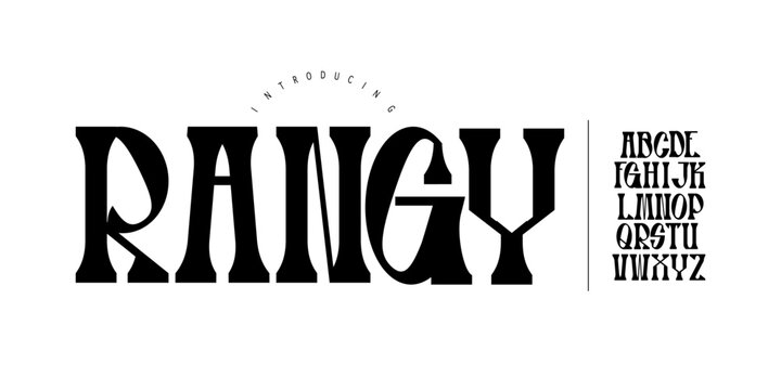 Rangy: A strong flare display. Bold masculine font for vintage logo branding, athletic gym posters, and packaging.