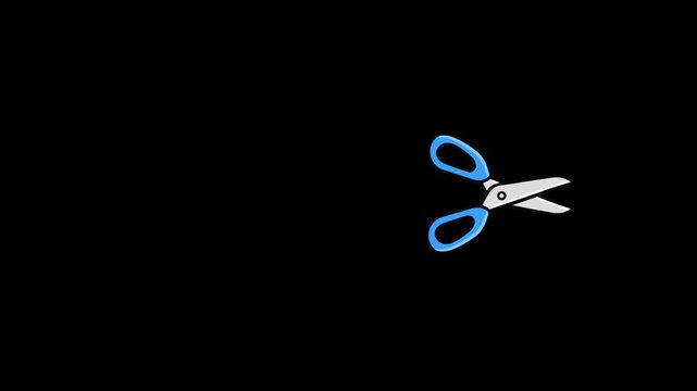 animation of scissors cutting horizontally from left to right with transparent background