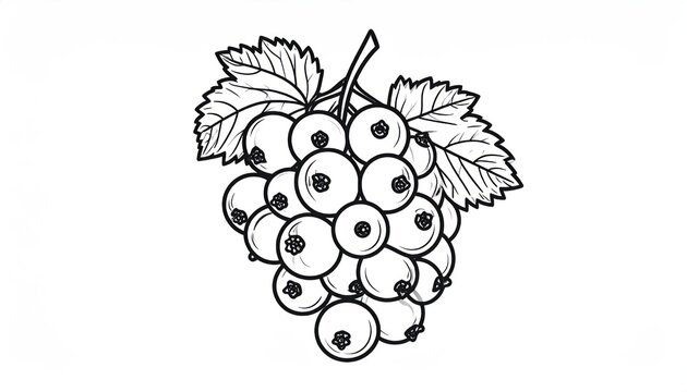 Currant berry cluster with leaves line art illustration.