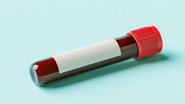 Blood collection vial with blank label for hepatitis testing and medical diagnostics, single closed tube on teal clinical background