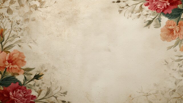 ヴィンテージ風の花のフレームが描かれた背景素材。アンティーク調のデザインや招待状に使える装飾用イラスト