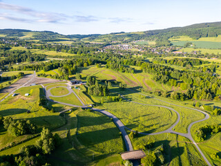 Fototapeta premium The Vesec Sport Area is designed for cross-country skiing. It was built for the Nordic World Ski Championships. This location features trails and wide open spaces in Czechia.