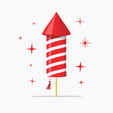 Red and White Striped Firework Rocket with Stars