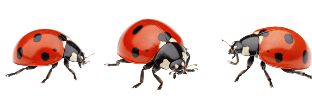 Red Ladybug PNG Set, Isolated Coccinellidae Ladybird Beetles Collection on White Background, Detailed Spotted Insect Clipart Bundle for Garden, Spring Wildlife Education, and Nature Graphic Design Pro