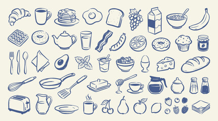 Breakfast food doodle vector illustration with hand drawn coffee bread fruit kitchen and morning meal icons © Saad Hassan
