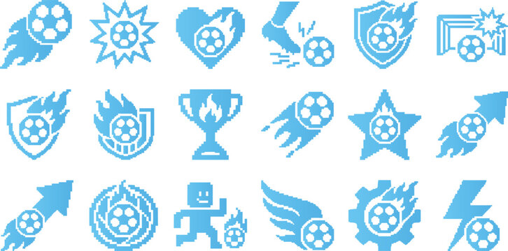 Pixel art soccer icons for football games or sports applications and websites.