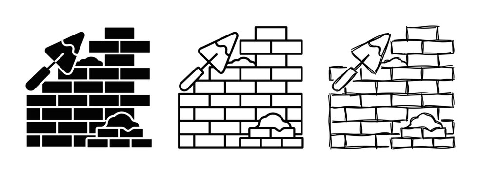 Bricklaying Icons, Construction Trowel, Building Wall, Masonry Work Set