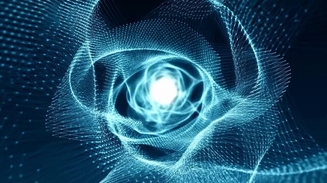 Futuristic Glowing Portal. Radiant Blue Matrix Forming Iris Portal In Advanced Network Environment
