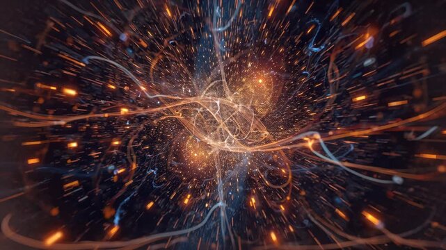 Glowing particle vortex with flowing light strand spark glow and dynamic motion trails