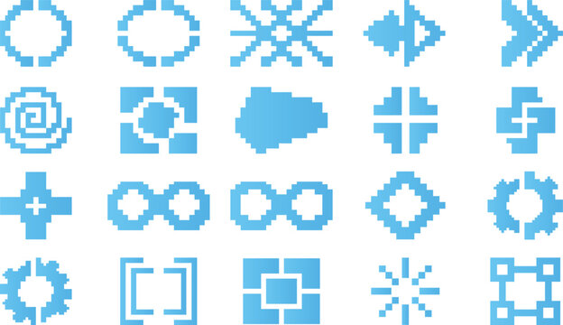 Abstract pixel art shapes and UI design elements for modern digital interfaces and apps.