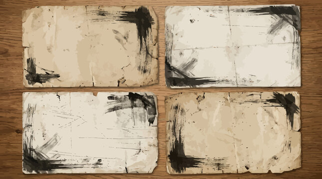 Scratchy grunge overlay texture set. Old paper overlay texture with creases and sketchy dirty strokes