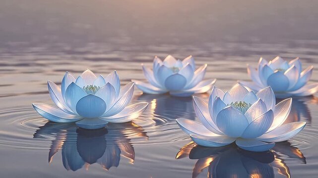 Blue lotus flowers floating on water