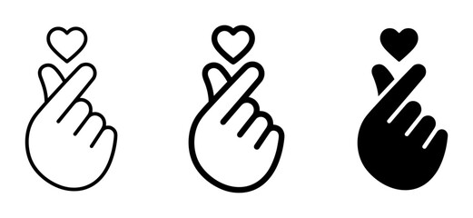 Fototapeta premium Korean Finger Heart Gesture Icons, Love Symbol, Romantic Hand Sign Vector Set