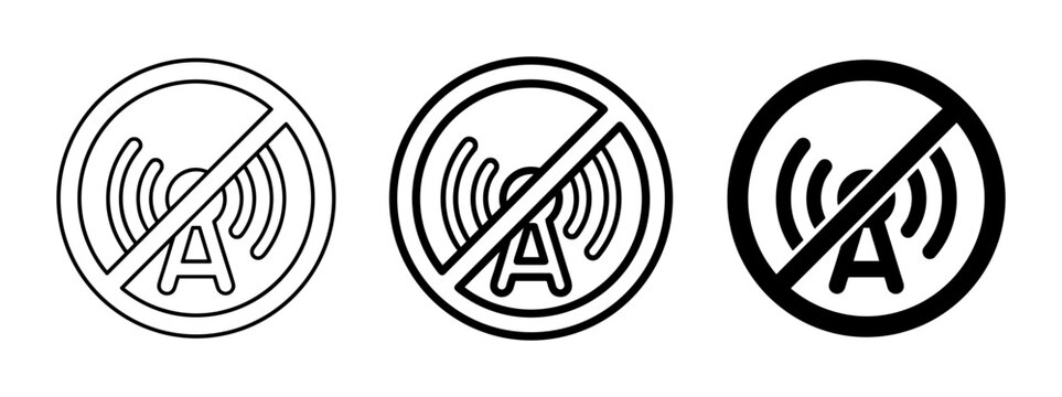 No Signal Icons, Wireless Off Symbols, Radio Wave Prohibition Graphics
