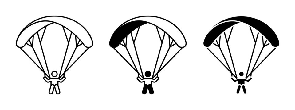 Parachute Icons Set, Skydiving Vector Graphics, Extreme Sports Symbol Collection