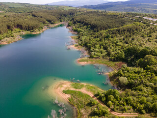 Naklejka premium Aerial view of Dyakovo Reservoir, Bulgaria