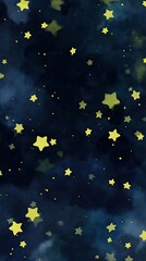Fototapeta premium Yellow Stars in the Night Sky Black Blue Gradient Watercolor Texture Wallpaper