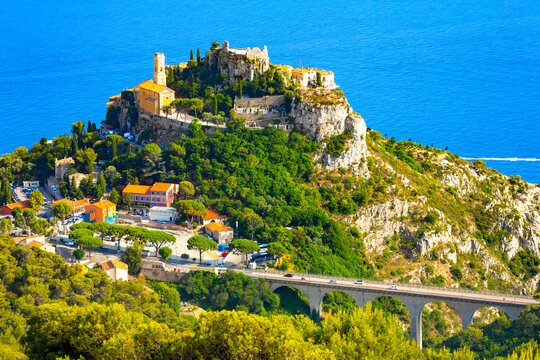 View of mountain top village Eze in Provence, France.