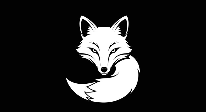 Elegant White Fox Head and Tail Logo Design.