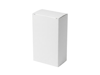 Naklejka premium White blank cardboard box mockup isolated on transparent background, ready for branding, packaging design, print on demand, stickers, and product presentation use.