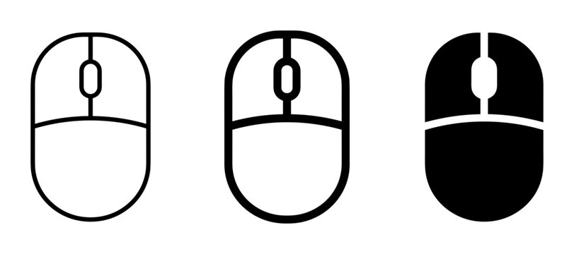 Computer Mouse Icons, Vector Set: Outline, Line Art, Solid Fill Styles