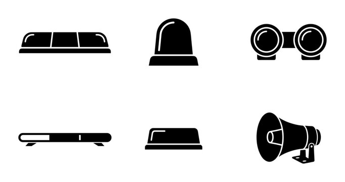 Emergency Light Bars, Sirens, Megaphone Icons. Safety Signal Vector Set