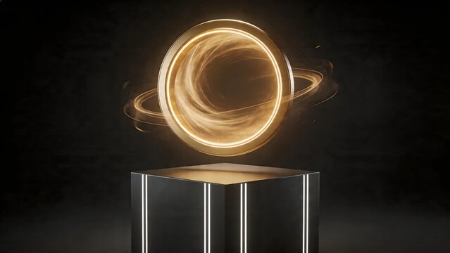 Golden ring with glowing aura on pedestal