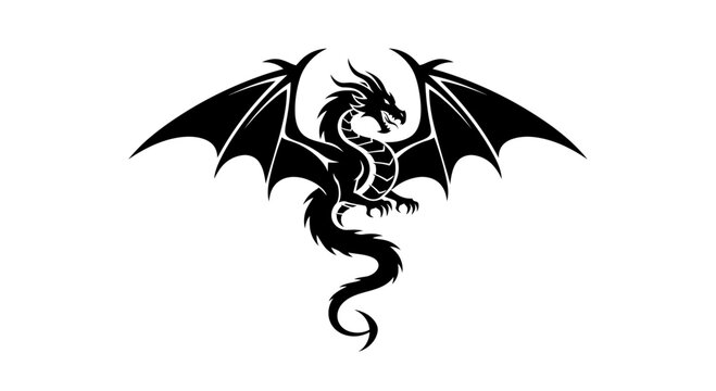 Black dragon with wings spread wide.