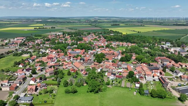 Aerial drone footage of Gemeinde Huy Dedeleben in the Harz region, Germany